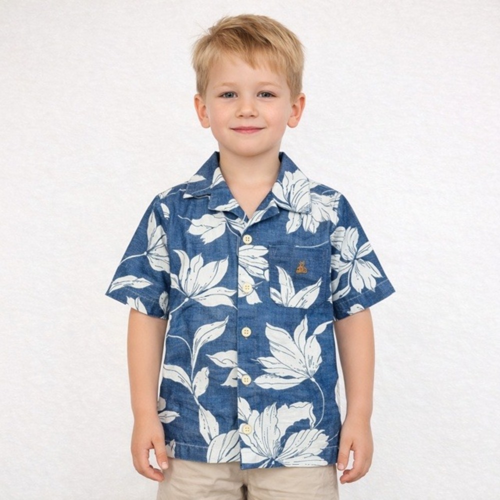 Baby Gap‎ Boys Blue White Floral Linen Short Sleeve Shirt 5 Years